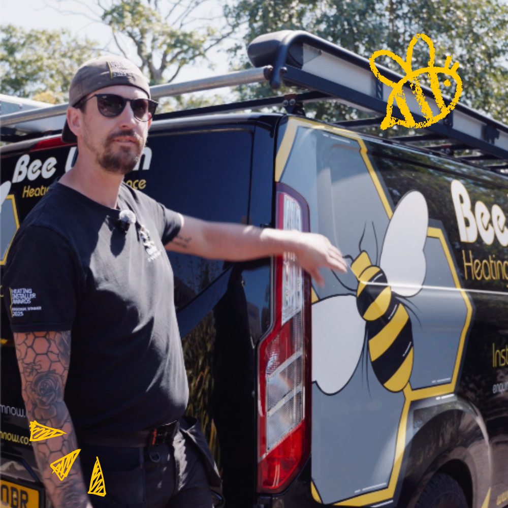 A Bee Warm engineer with the company van